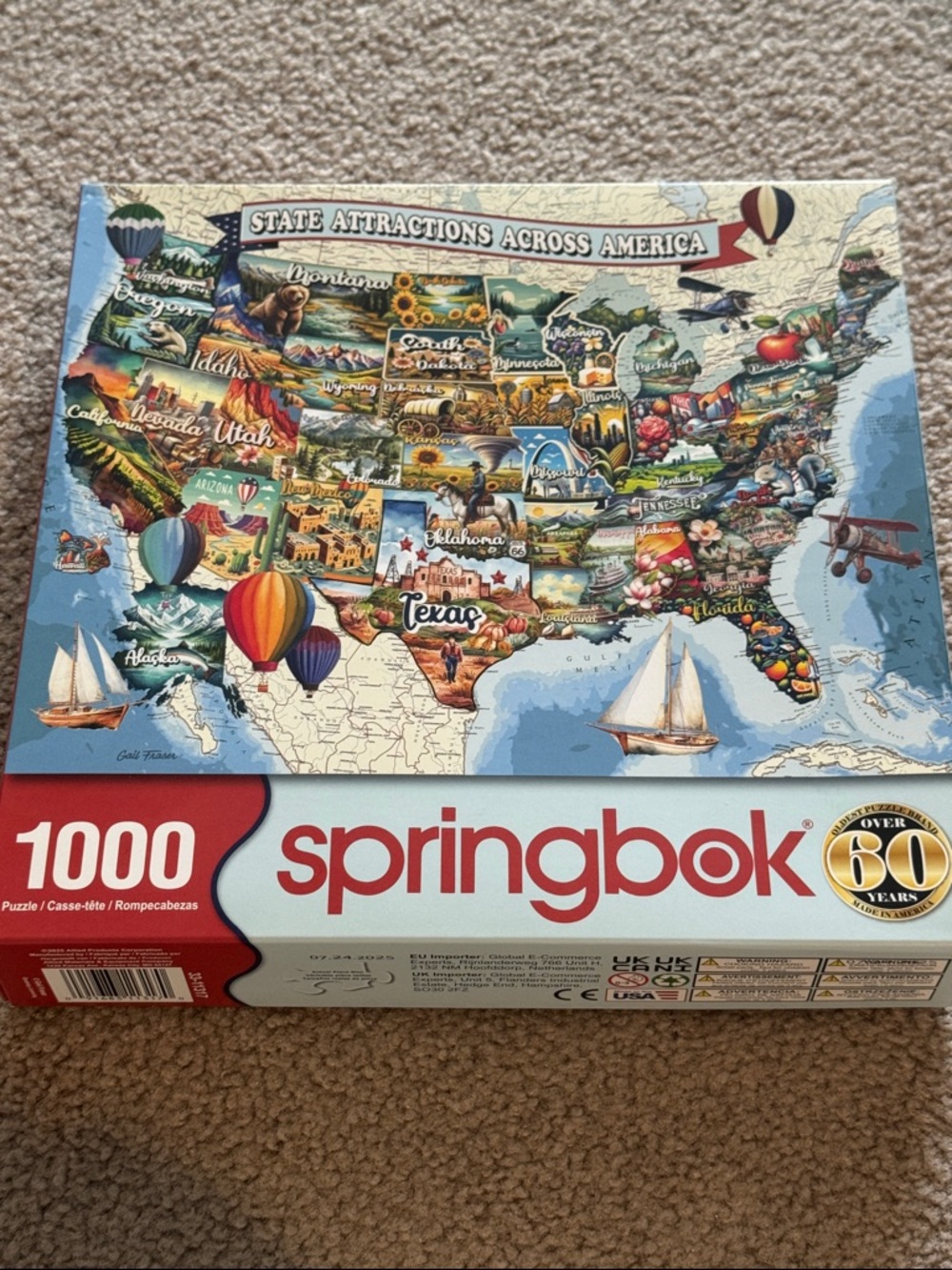 1000-Piece 'State Attractions Across America' Jigsaw Puzzle - Blue/Red